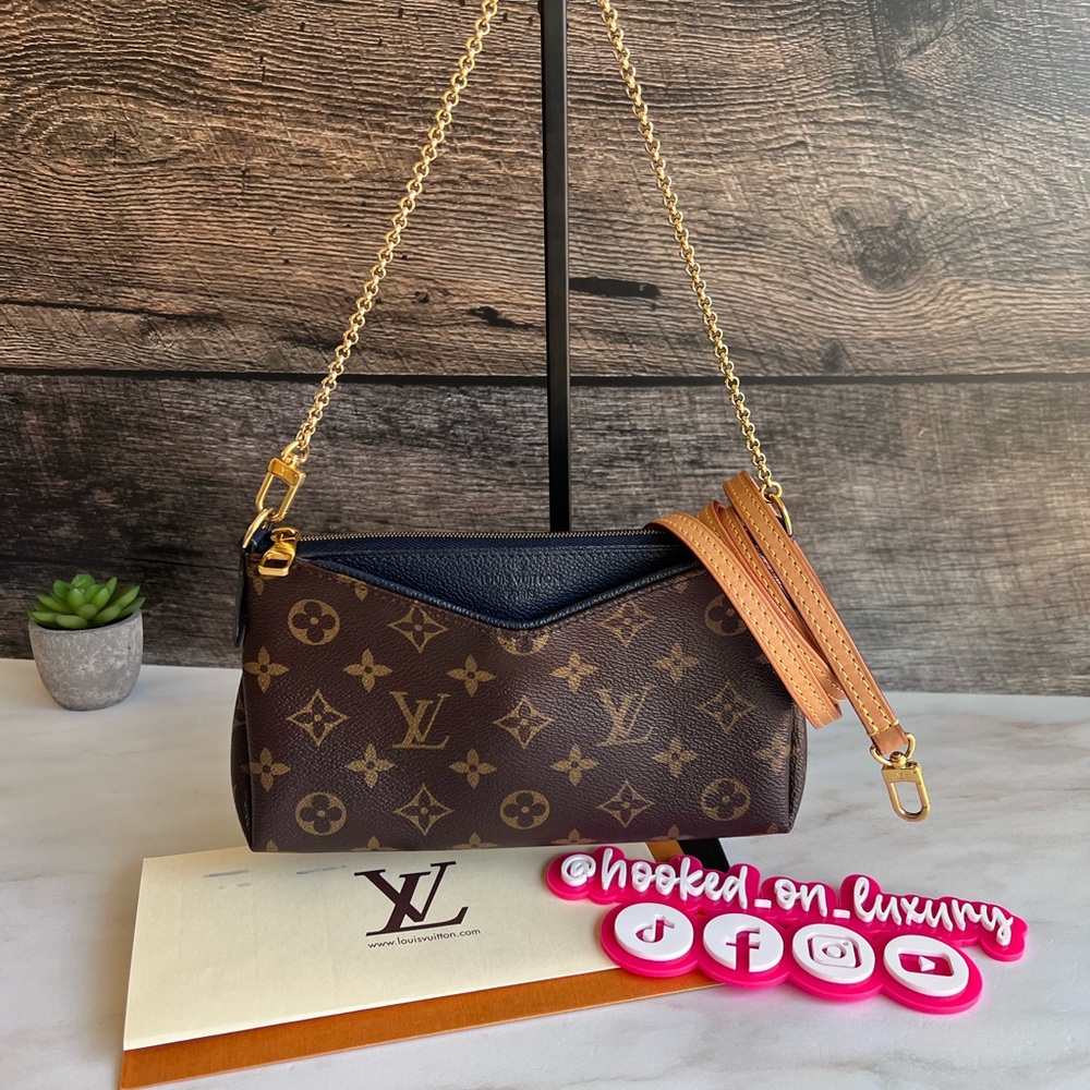 SOLD XPosted Louis Vuitton Pallas Clutch Marine Navy Blue Monogram Clutch
